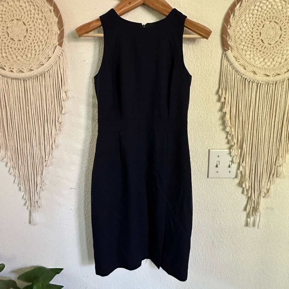 J crew dk navy blue sheath dress sleeveless wool office dress size 0